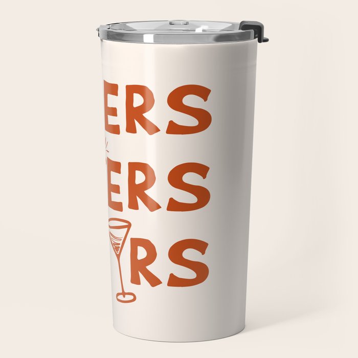 Cheers. Cocktails and Drinks in Burnt Orange and Linen White Travel Mug Gallery Image 2