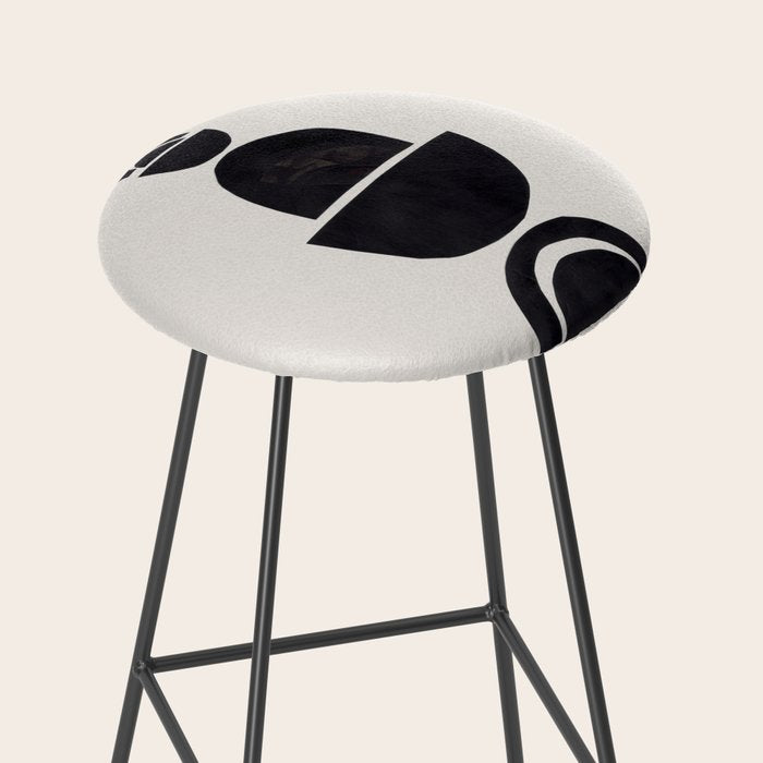 Black & White Minimalist Mid Century Paper collage Funky Black Ink Tribal Geometric by Ejaaz Haniff Stool Gallery Image 2