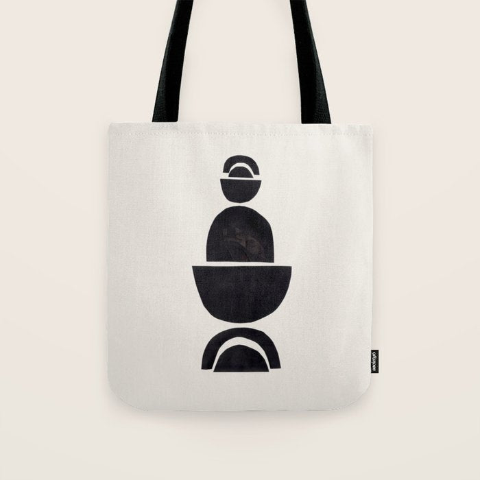 Black & White Minimalist Mid Century Paper collage Funky Black Ink Tribal Geometric by Ejaaz Haniff Tote Bag Gallery Image 1