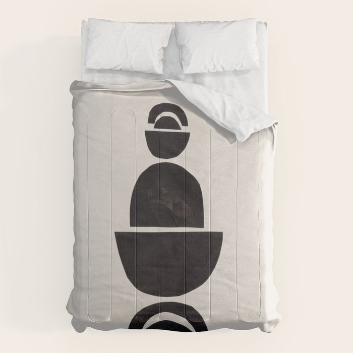 Black & White Minimalist Mid Century Paper collage Funky Black Ink Tribal Geometric by Ejaaz Haniff Comforter Gallery Image 6