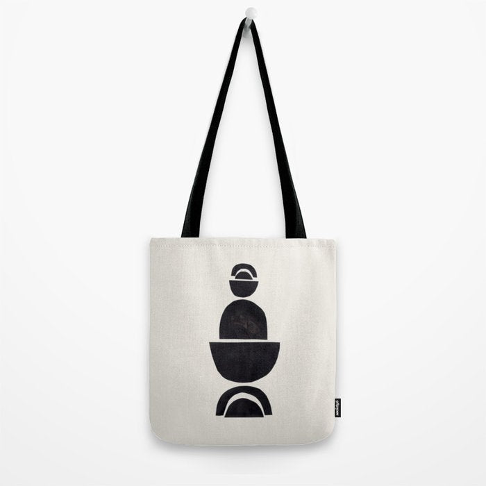 Black & White Minimalist Mid Century Paper collage Funky Black Ink Tribal Geometric by Ejaaz Haniff Tote Bag Gallery Image 2