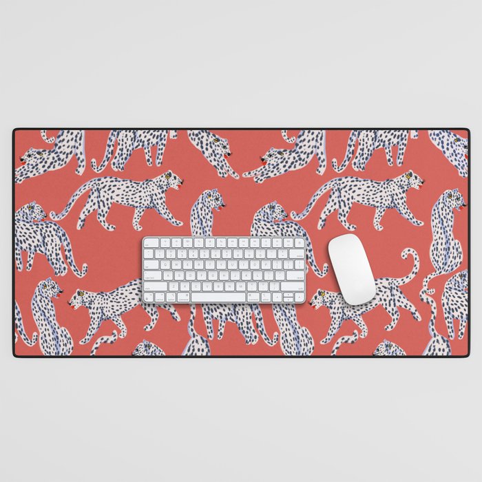 Fashionable white leopards  Desk Mat Gallery Image 1