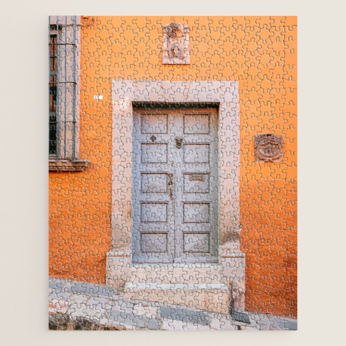 Orange and grey | The San Miguel de Allende Mexico door collection | Travel photography print Jigsaw Puzzle Gallery Image 1