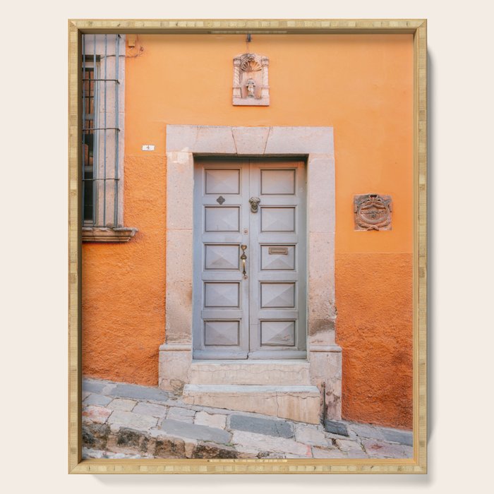 Orange and grey | The San Miguel de Allende Mexico door collection | Travel photography print Serving Tray Gallery Image 1