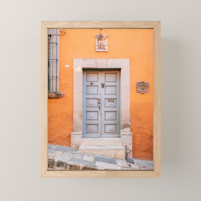 Orange and grey | The San Miguel de Allende Mexico door collection | Travel photography print Mini Art Print Gallery Image 1