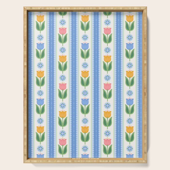 Cup of Tea Floral - Multi-color on White Serving Tray Gallery Image 1