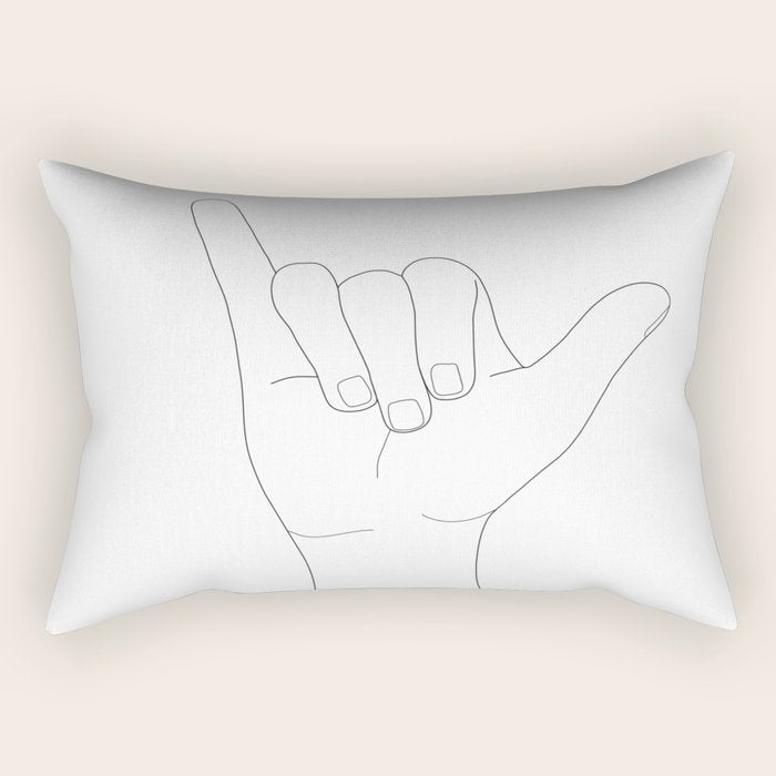 Minimal Line Art Shaka Hand Gesture Rectangular Pillow Gallery Image 2