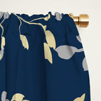 Floral Leaves, Navy Blue and Gold, Wall Art Prints Window Curtain Gallery Image 2