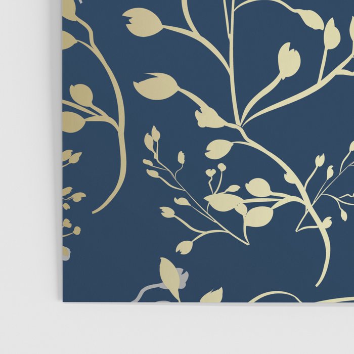 Floral Leaves, Navy Blue and Gold, Wall Art Prints Poster Gallery Image 3