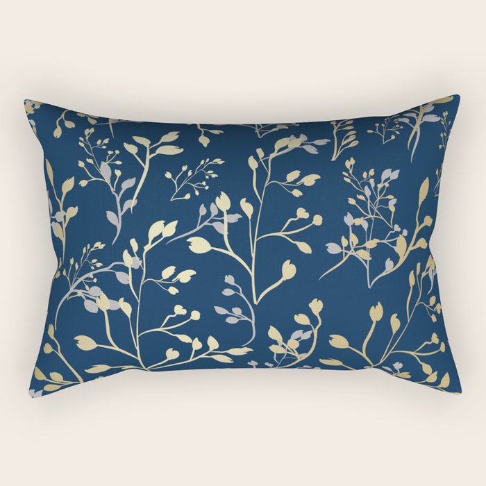 Floral Leaves, Navy Blue and Gold, Wall Art Prints Rectangular Pillow Gallery Image 2