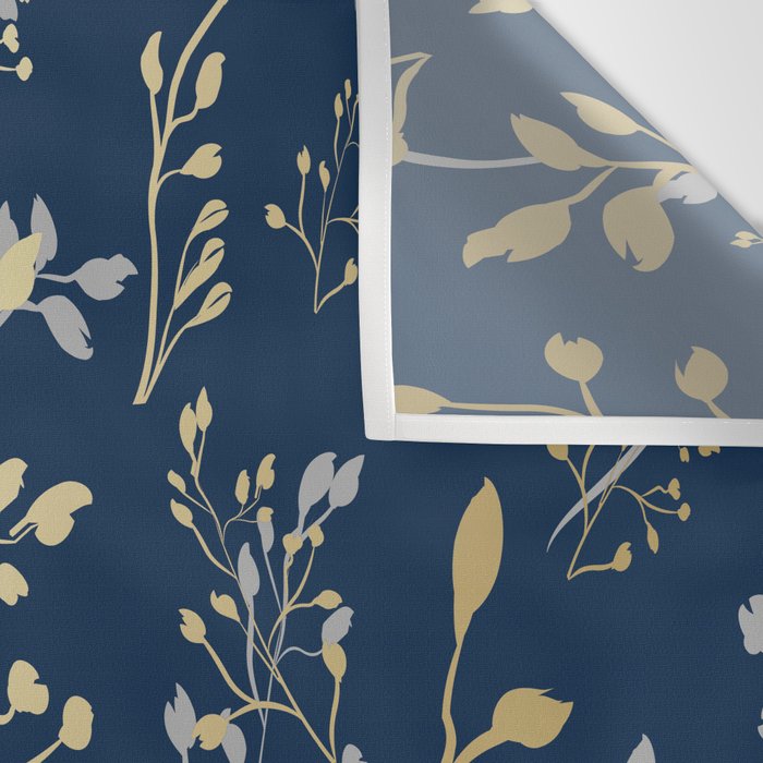 Floral Leaves, Navy Blue and Gold, Wall Art Prints Wall Tapestry Gallery Image 3