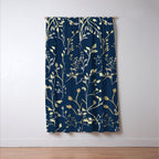 Floral Leaves, Navy Blue and Gold, Wall Art Prints Window Curtain Gallery Image 3