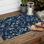Floral Leaves, Navy Blue and Gold, Wall Art Prints Outdoor Rug Gallery Image 2