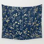 Floral Leaves, Navy Blue and Gold, Wall Art Prints Wall Tapestry Gallery Image 4