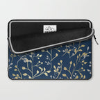 Floral Leaves, Navy Blue and Gold, Wall Art Prints Laptop Sleeve Gallery Image 2