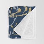 Floral Leaves, Navy Blue and Gold, Wall Art Prints Throw Blanket Gallery Image 3