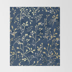 Floral Leaves, Navy Blue and Gold, Wall Art Prints Throw Blanket Gallery Image 2