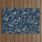 Floral Leaves, Navy Blue and Gold, Wall Art Prints Outdoor Rug Gallery Image 1