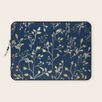 Floral Leaves, Navy Blue and Gold, Wall Art Prints Laptop Sleeve Gallery Image 1
