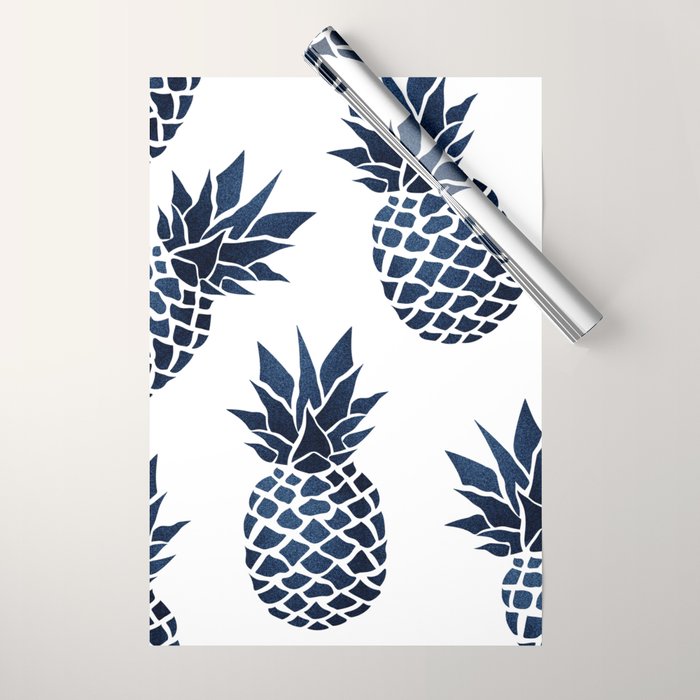 Pineapple Blue Denim Wrapping Paper Gallery Image 1