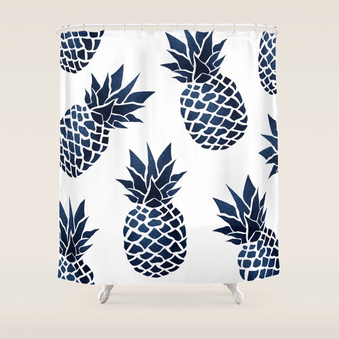 Pineapple Blue Denim Shower Curtain Gallery Image 1