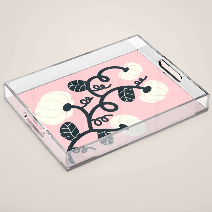 Retro Pumpkin Vines on Dusty Pink Acrylic Tray Gallery Image 1