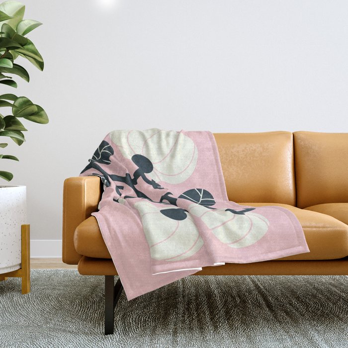 Retro Pumpkin Vines on Dusty Pink Throw Blanket Gallery Image 1