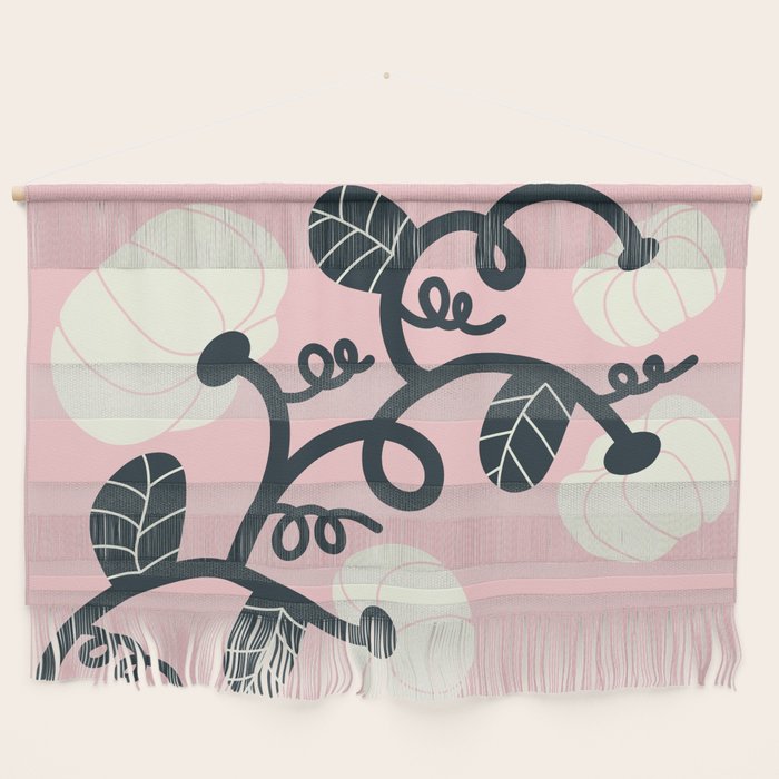 Retro Pumpkin Vines on Dusty Pink Wall Hanging Gallery Image 1