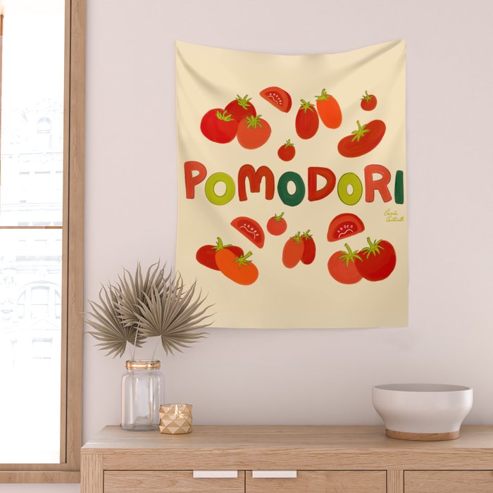 Hand Drawn Italian Roman Pomodori Tomato Classic Mediterranean Art Wall Tapestry Gallery Image 2