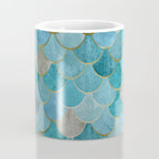 Moroccan Fish Scale Mermaid Pattern, Teal Blue and Gold Coffee Mug Gallery Image 4