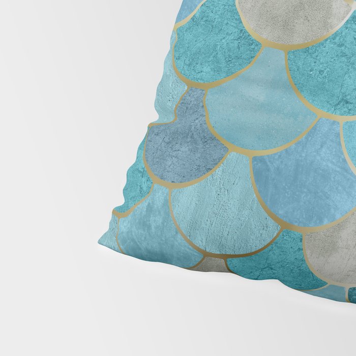 Moroccan Fish Scale Mermaid Pattern, Teal Blue and Gold Pillow Sham Gallery Image 4