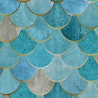 Moroccan Fish Scale Mermaid Pattern, Teal Blue and Gold Coffee Mug Gallery Image 2