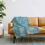 Moroccan Fish Scale Mermaid Pattern, Teal Blue and Gold Throw Blanket Gallery Image 1