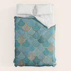 Moroccan Fish Scale Mermaid Pattern, Teal Blue and Gold Comforter Gallery Image 6