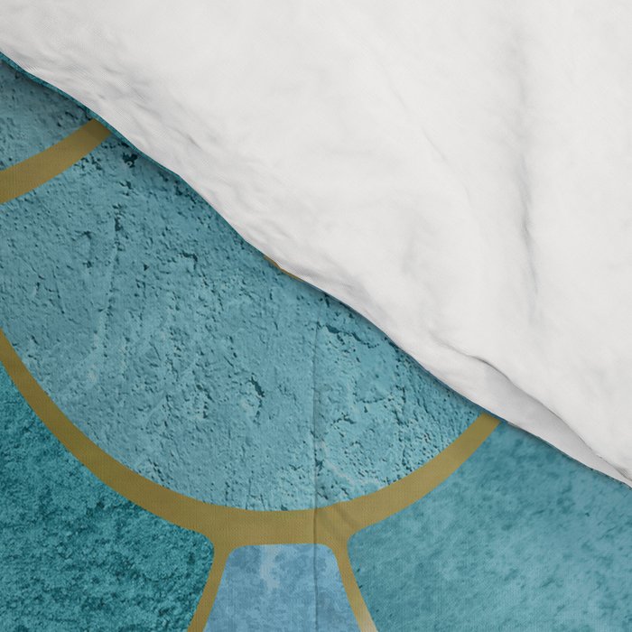Moroccan Fish Scale Mermaid Pattern, Teal Blue and Gold Comforter Gallery Image 4