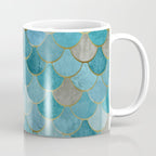 Moroccan Fish Scale Mermaid Pattern, Teal Blue and Gold Coffee Mug Gallery Image 1