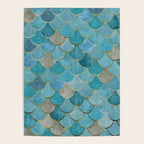 Moroccan Fish Scale Mermaid Pattern, Teal Blue and Gold Poster Gallery Image 4