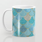 Moroccan Fish Scale Mermaid Pattern, Teal Blue and Gold Coffee Mug Gallery Image 3