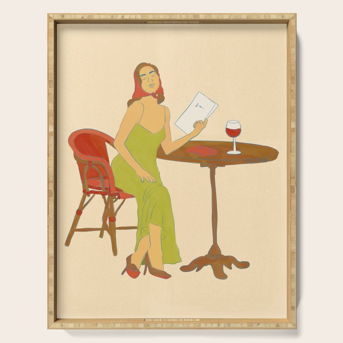 Woman at a Cafe in Rome Serving Tray Gallery Image 1