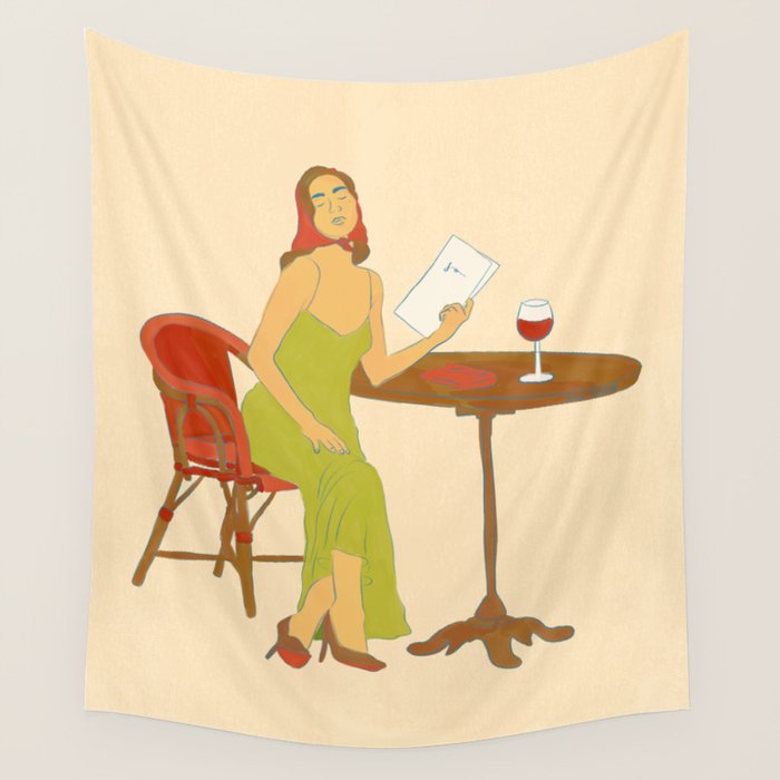 Woman at a Cafe in Rome Wall Tapestry Gallery Image 4