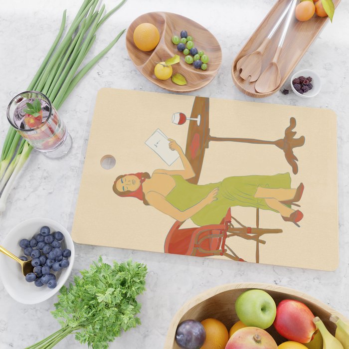 Woman at a Cafe in Rome Cutting Board Gallery Image 2