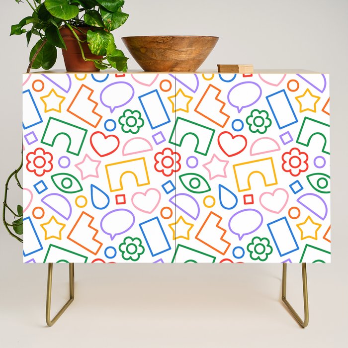 Abstract colorful doodle shape art pattern Credenza Gallery Image 1