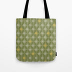 Midcentury Modern Atomic Starburst Pattern in Retro Vintage Olive Green and Celadon Tote Bag Gallery Image 1