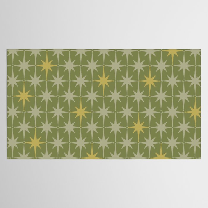 Midcentury Modern Atomic Starburst Pattern in Retro Vintage Olive Green and Celadon Tablecloth Gallery Image 2