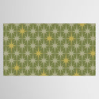Midcentury Modern Atomic Starburst Pattern in Retro Vintage Olive Green and Celadon Tablecloth Gallery Image 2