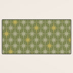 Midcentury Modern Atomic Starburst Pattern in Retro Vintage Olive Green and Celadon Desk Mat Gallery Image 3