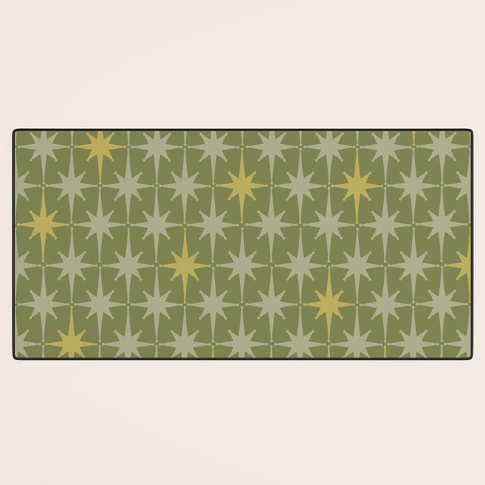 Midcentury Modern Atomic Starburst Pattern in Retro Vintage Olive Green and Celadon Desk Mat Gallery Image 3