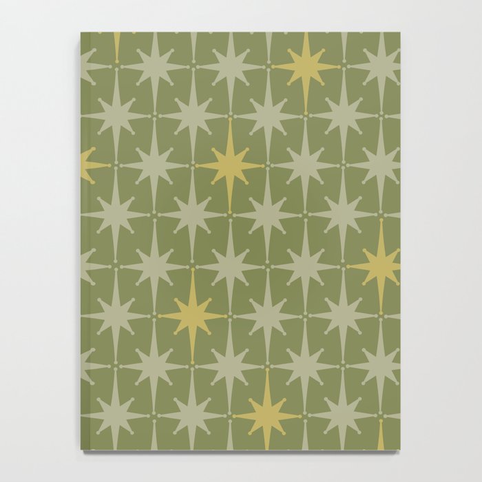 Midcentury Modern Atomic Starburst Pattern in Retro Vintage Olive Green and Celadon Notebook Gallery Image 4