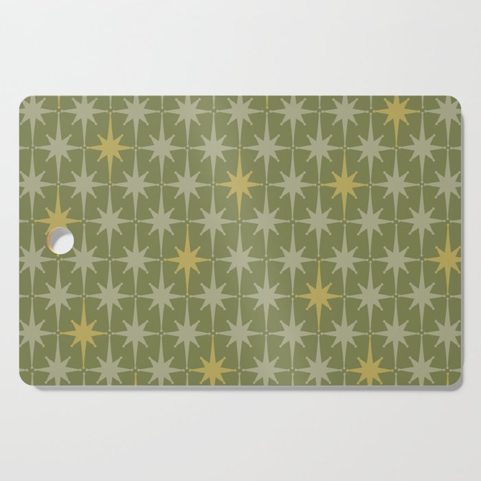 Midcentury Modern Atomic Starburst Pattern in Retro Vintage Olive Green and Celadon Cutting Board Gallery Image 1