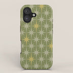 Midcentury Modern Atomic Starburst Pattern in Retro Vintage Olive Green and Celadon iPhone Case Gallery Image 1